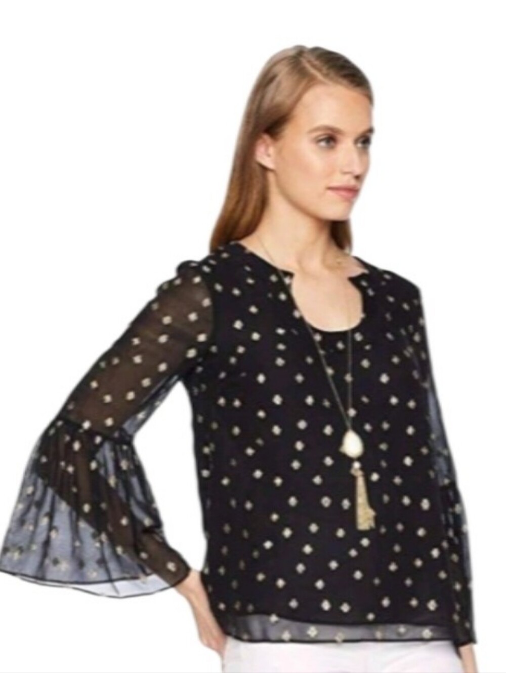 Lilly Pulitzer Onyx Clip Chiffon Bell Sleeve Silk Top-NWT